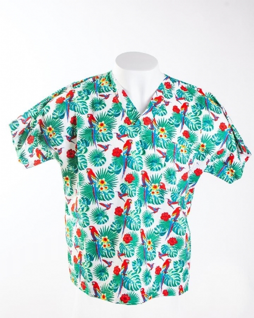 Rose & Parrot Ivory Short Sleeve Scrub Top 100% Cotton