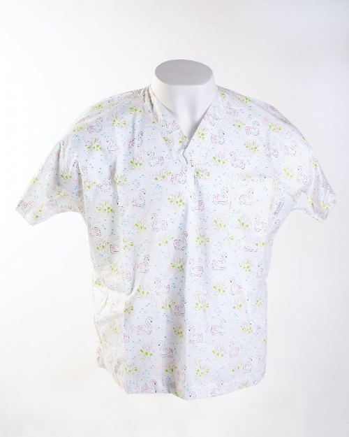 White Majestic Swan Short Sleeve Scrub Top 100% Cotton