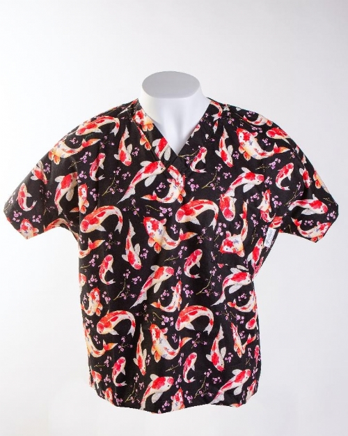 Black Koi Short Sleeve Scrub Top 100% Cotton