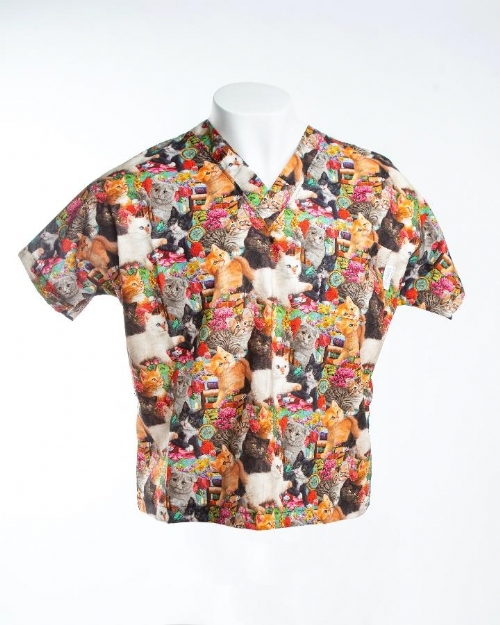 Kitty Kat Short Sleeve Scrub Top 100% Cotton