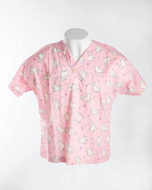 Pink Baby Llama Short Sleeve Scrub Top 100% Cotton