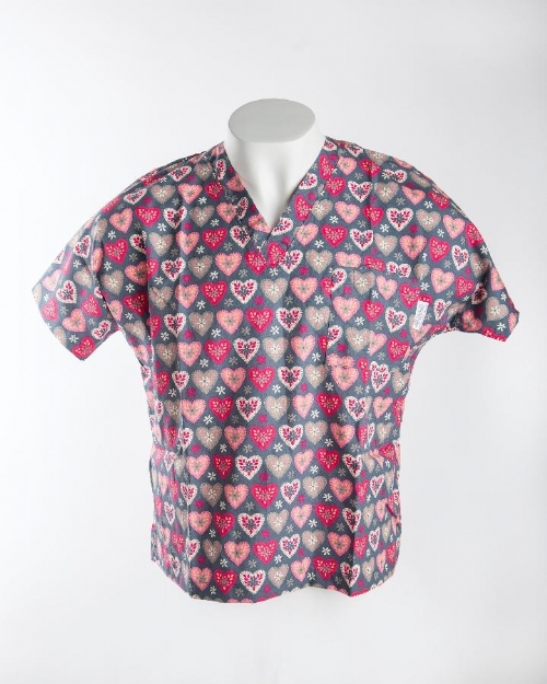 Autumn Hearts Short Sleeve Scrub Top 100% Cotton