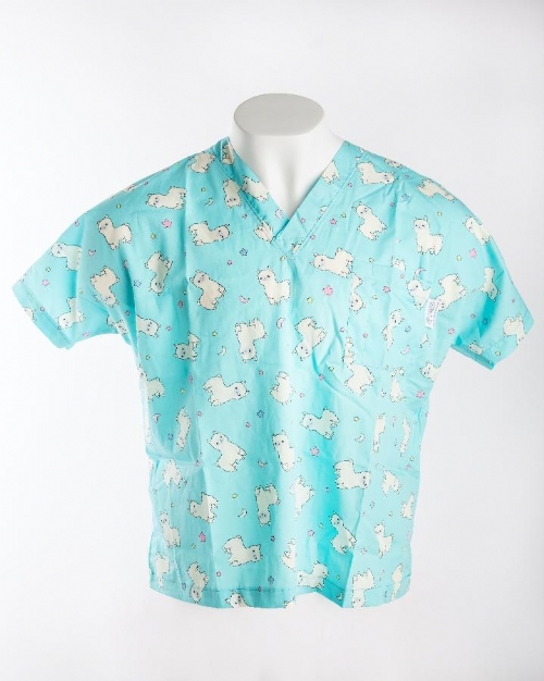 Blue Baby Llama Short Sleeve Scrub Top 100% Cotton