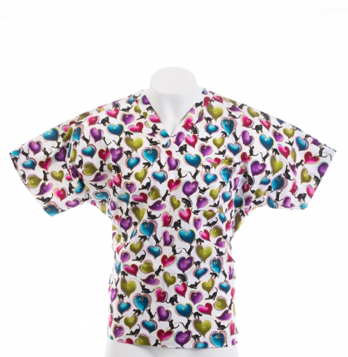 Cats Love Hearts Short Sleeve Scrub Top 100% Cotton