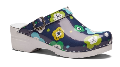 Toffeln FlexiKlog - Blue Flower with heel strap<br/>Size: 8<br/>Colour: Blue Flower