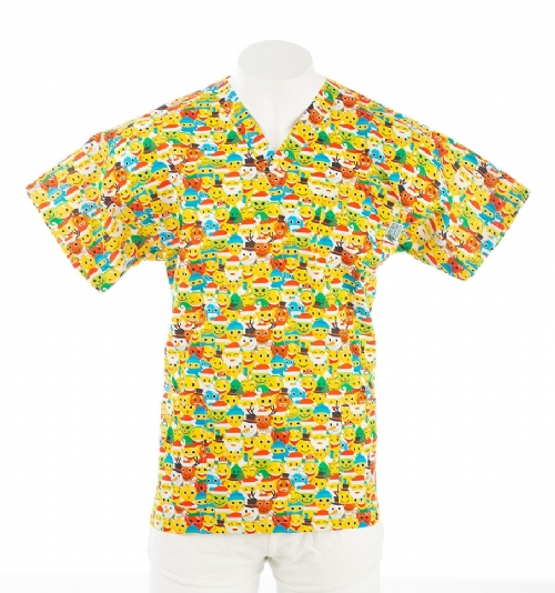 Christmas Happy Face Emoji Short Sleeve Scrub Top 100% Cotton