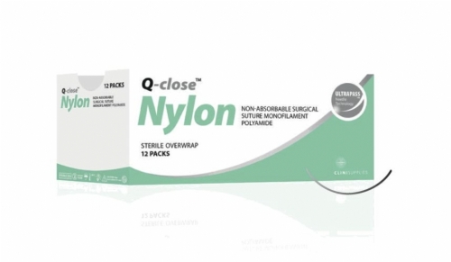 Q-close Nylon Non-Absorbable Monofilament Nylon Surgical Suture – USP 1 – 150 cm Loop – Black – 1/2 Circle Blunt Tip Heavy Wire 48 mm Needle (Box of 12)