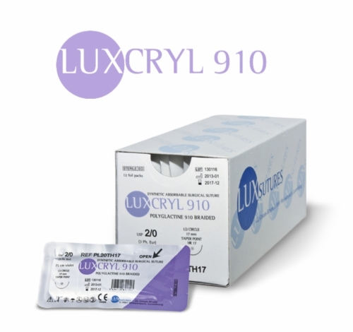LUXCRYL 910 Polyglactin 910 Absorbable Braided Surgical Suture – USP 0 – 75 cm – Violet – DS 30 (30 mm) Cutting Needle (Box of 12)